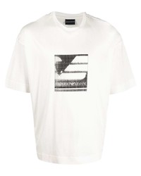 T-shirt à col rond imprimé blanc et noir Emporio Armani