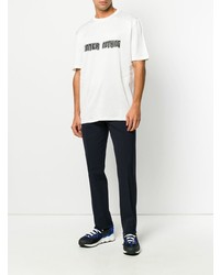 T-shirt à col rond imprimé blanc et noir Lanvin