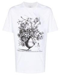 T-shirt à col rond imprimé blanc et noir Erdem