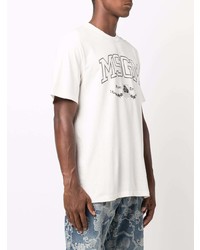 T-shirt à col rond imprimé blanc et noir MSGM