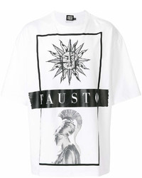T-shirt à col rond imprimé blanc et noir Fausto Puglisi
