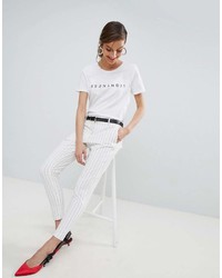 T-shirt à col rond imprimé blanc et noir Selected