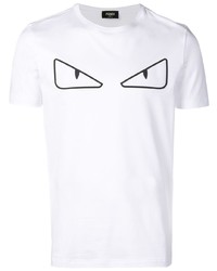 T-shirt à col rond imprimé blanc et noir Fendi