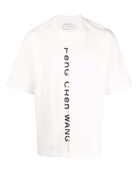 T-shirt à col rond imprimé blanc et noir Feng Chen Wang