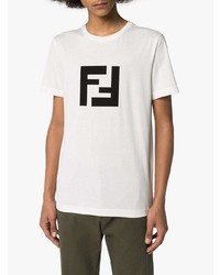 T-shirt à col rond imprimé blanc et noir Fendi