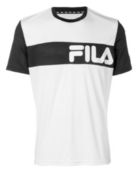 T-shirt à col rond imprimé blanc et noir Fila