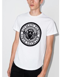 T-shirt à col rond imprimé blanc et noir Balmain