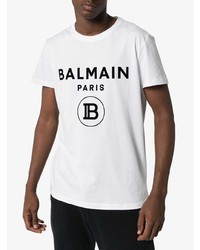 T-shirt à col rond imprimé blanc et noir Balmain