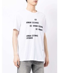 T-shirt à col rond imprimé blanc et noir Armani Exchange