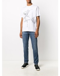 T-shirt à col rond imprimé blanc et noir Z Zegna