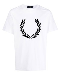 T-shirt à col rond imprimé blanc et noir Fred Perry