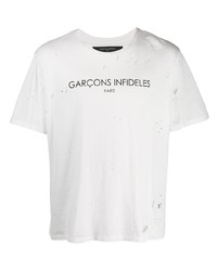 T-shirt à col rond imprimé blanc et noir Garcons Infideles