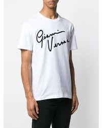 T-shirt à col rond imprimé blanc et noir Versace