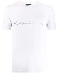T-shirt à col rond imprimé blanc et noir Giorgio Armani