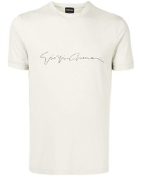 T-shirt à col rond imprimé blanc et noir Giorgio Armani