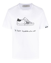 T-shirt à col rond imprimé blanc et noir Golden Goose