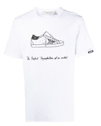 T-shirt à col rond imprimé blanc et noir Golden Goose