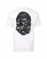 T-shirt à col rond imprimé blanc et noir A Bathing Ape