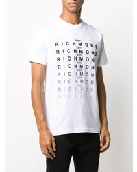 T-shirt à col rond imprimé blanc et noir John Richmond