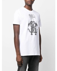 T-shirt à col rond imprimé blanc et noir Roberto Cavalli