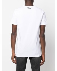 T-shirt à col rond imprimé blanc et noir Roberto Cavalli