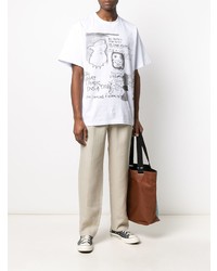 T-shirt à col rond imprimé blanc et noir MSGM