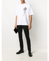 T-shirt à col rond imprimé blanc et noir Ann Demeulemeester