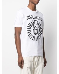 T-shirt à col rond imprimé blanc et noir DSQUARED2