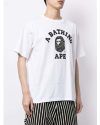 T-shirt à col rond imprimé blanc et noir A Bathing Ape