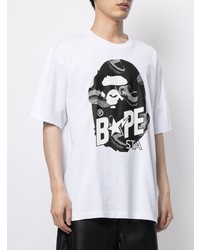 T-shirt à col rond imprimé blanc et noir A Bathing Ape