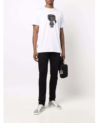 T-shirt à col rond imprimé blanc et noir Karl Lagerfeld