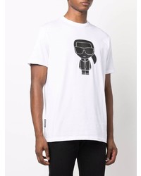 T-shirt à col rond imprimé blanc et noir Karl Lagerfeld