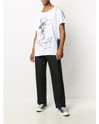 T-shirt à col rond imprimé blanc et noir Greg Lauren