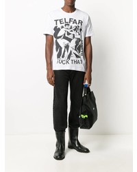 T-shirt à col rond imprimé blanc et noir Telfar