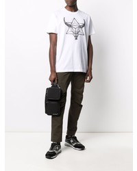 T-shirt à col rond imprimé blanc et noir Maharishi