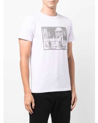 T-shirt à col rond imprimé blanc et noir Brioni