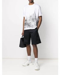 T-shirt à col rond imprimé blanc et noir Valentino