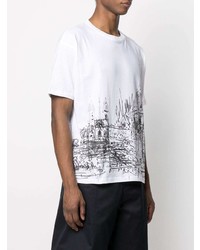 T-shirt à col rond imprimé blanc et noir Valentino