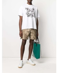 T-shirt à col rond imprimé blanc et noir Kenzo