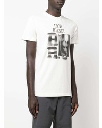 T-shirt à col rond imprimé blanc et noir Diesel