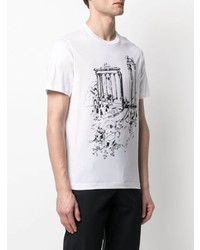 T-shirt à col rond imprimé blanc et noir Brioni