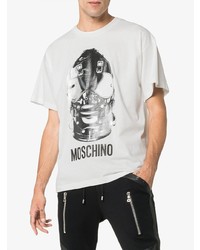 T-shirt à col rond imprimé blanc et noir Moschino