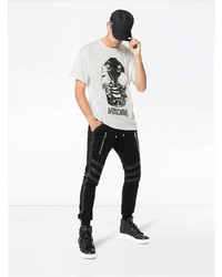 T-shirt à col rond imprimé blanc et noir Moschino