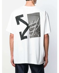 T-shirt à col rond imprimé blanc et noir Off-White