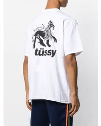 T-shirt à col rond imprimé blanc et noir Stussy