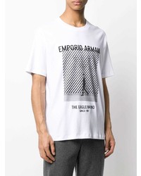 T-shirt à col rond imprimé blanc et noir Emporio Armani