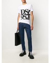 T-shirt à col rond imprimé blanc et noir DSQUARED2