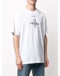 T-shirt à col rond imprimé blanc et noir Off-White