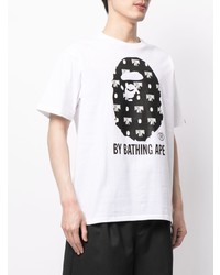 T-shirt à col rond imprimé blanc et noir A Bathing Ape