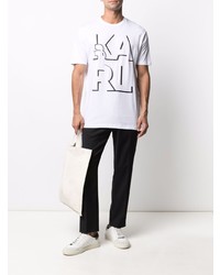 T-shirt à col rond imprimé blanc et noir Karl Lagerfeld